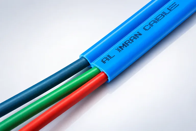 Blue AL IMRAN flat submersible pump cable with three colour-coded insulated cores